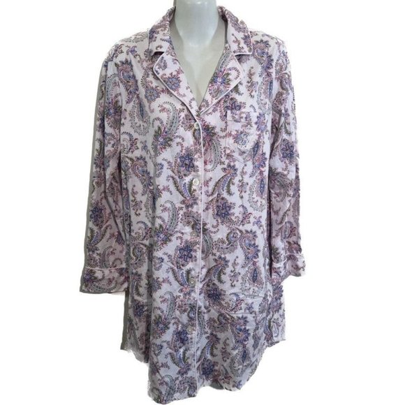 Lauren Ralph Size M Women’s Paisley Collared Button Up Nightshirt - Picture 1 of 11